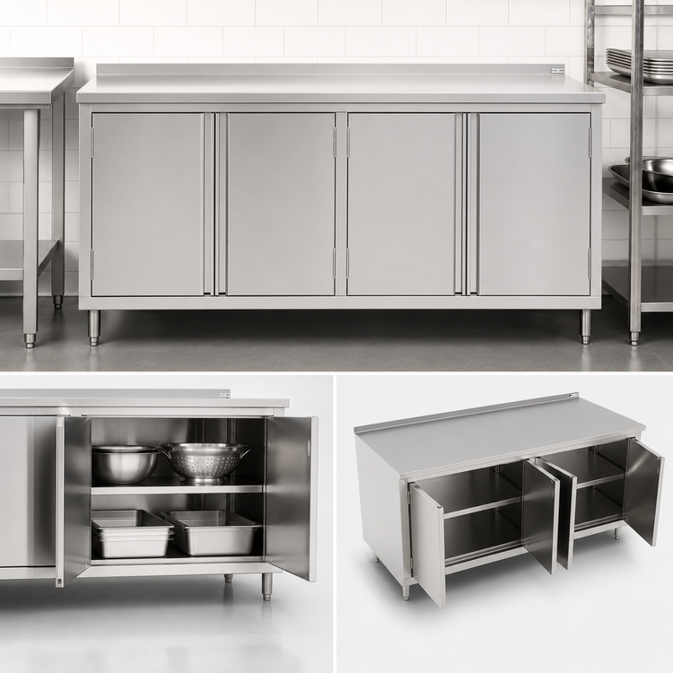 Product image #3 for John Boos 84" x 30" Enclosed Cabinet Base Stainless Steel Work Table with Hinged Doors and 1-1/2" Rear Riser
