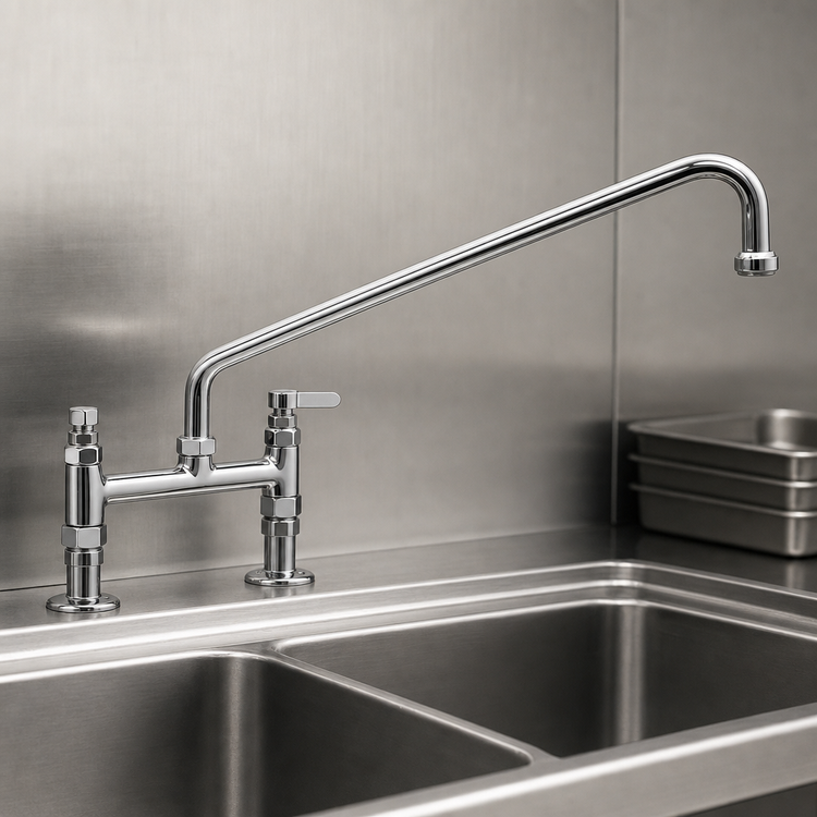 Product image #3 for T&S Brass Low-Lead Double Pantry Deck-Mount Mixing Faucet with 18-Inch Swing Nozzle and 8-Inch Centers