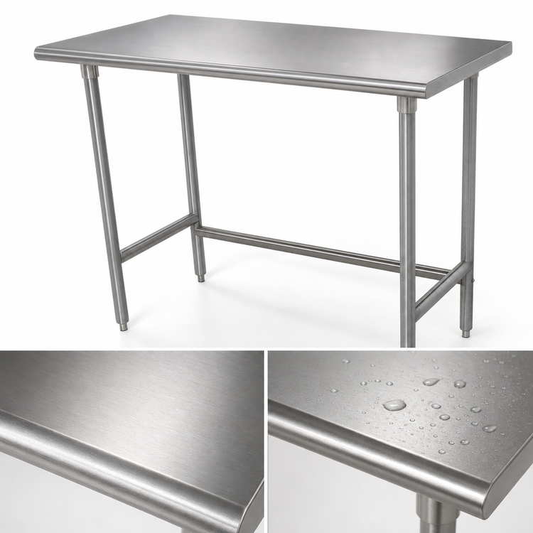 Product image #3 for Advance Tabco 60" x 30" 14-Gauge 304 Stainless Steel Flat Top Open Base Work Table with Galvanized Legs
