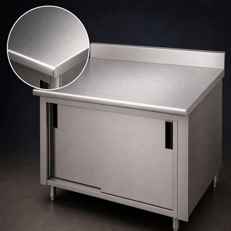 Product image #3 for Advance Tabco Enclosed Work Table with Cabinet Base and Sliding Doors, 48 x 30 Inches, 14-Gauge 304 Stainless Steel Top, 5-Inch Backsplash