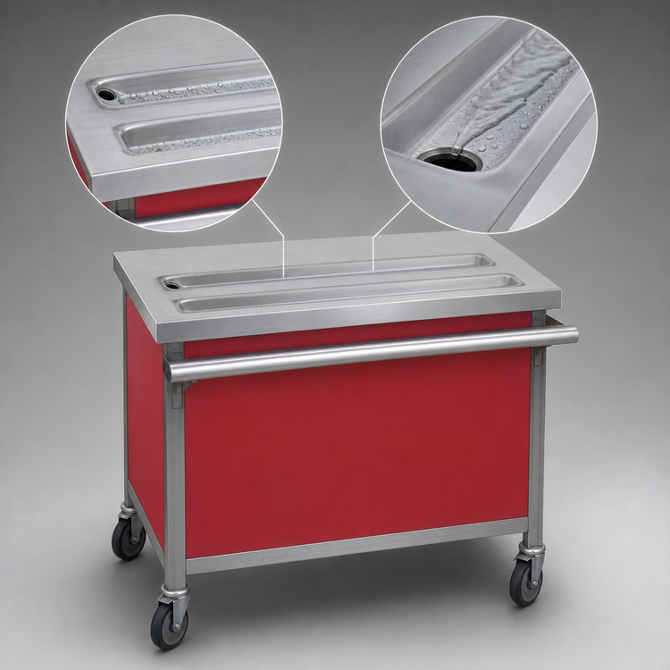 Product image #3 for Director's Choice 50-Inch x 30-Inch Mobile Beverage Counter with Dual Drain Troughs and Laminate Front Panel