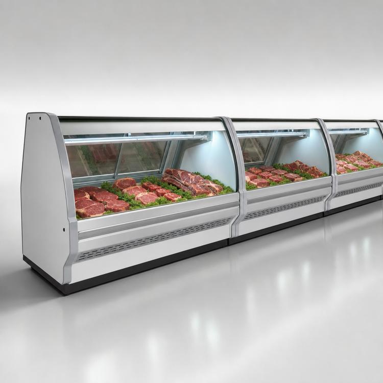 Product image #3 for Howard-McCray 40E Series 99.5-Inch Full-Service Endless Curved Glass Red Meat Service Case, Self-Contained Refrigeration
