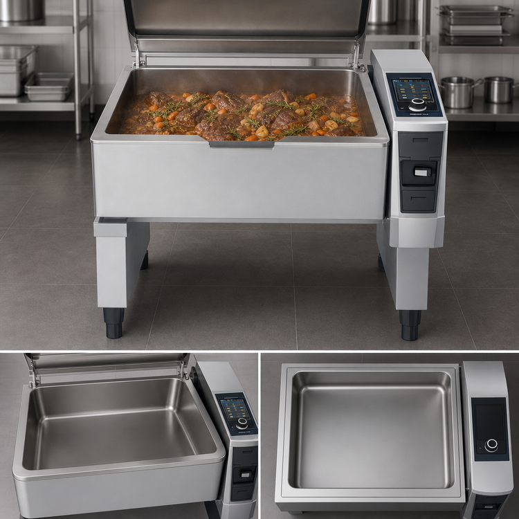 Product image #3 for RATIONAL iVario Pro XL Multifunctional Cooking Center Braising Pan & Tilt Skillet with Open Frame Base, 40-Gallon, 208/240V 3-Phase, Power Tilt