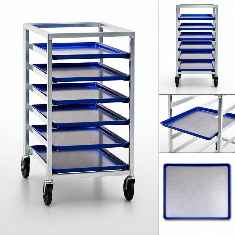 Product image #3 for New Age Mobile Half-Size Aluminum Bun Pan Rack, 6 Pan Capacity