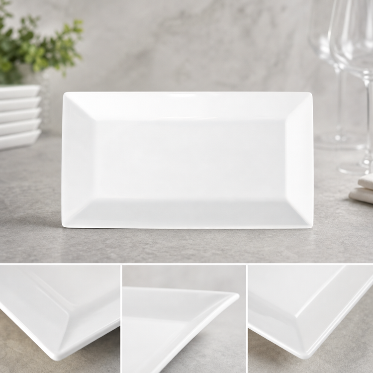 Product image #3 for Winco Royalsquare Rectangular Porcelain Platter, 13 x 7-1/4 x 1 Inch, White