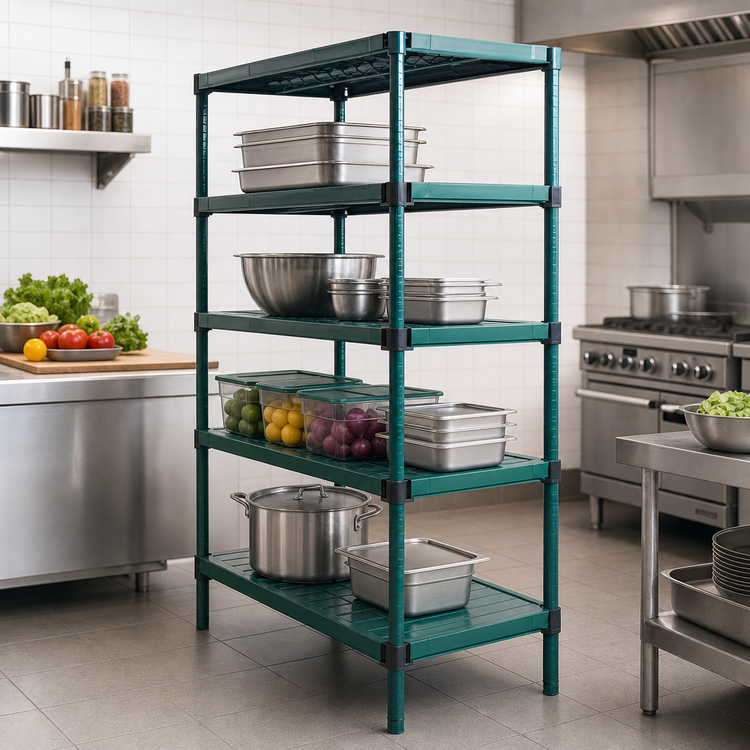 Product image #3 for QuadPlus 5-Tier Stationary Wire Shelving Starter Unit, 36"W x 18"D x 74"H, Green Epoxy Finish