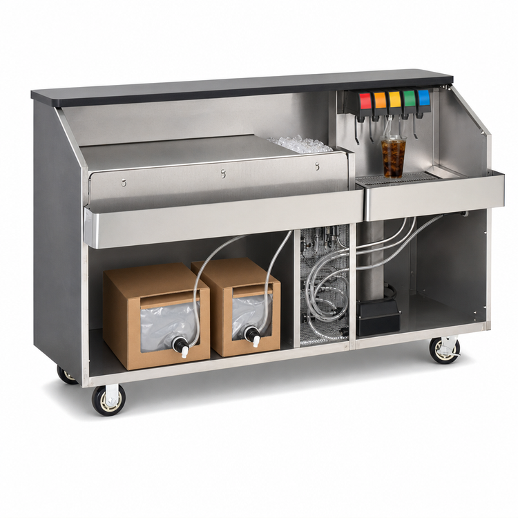 Product image #3 for FWE BBC-6 Portable Post-Mix/Bag-in-Box Beverage Bar with 50 Lb Ice Bin, Laminate Exterior, 72 Inch