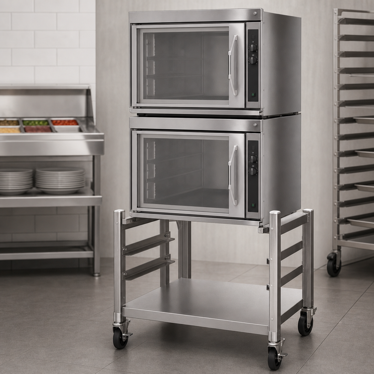Product image #3 for AccuTemp SNH-21-01 Ergo-Low Stainless Steel Support Stand for Double-Stacked Steam'N'Hold or Evolution Units with 5-Inch Casters