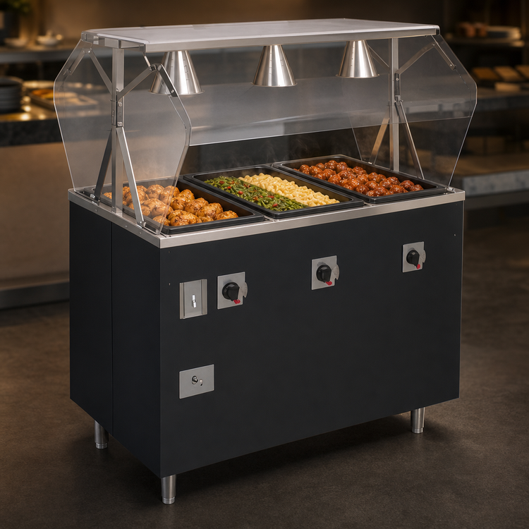 Product image #3 for Vollrath 2-Series Affordable Portable Deluxe 4-Well Mobile Hot Food Station with Buffet Breath Guard