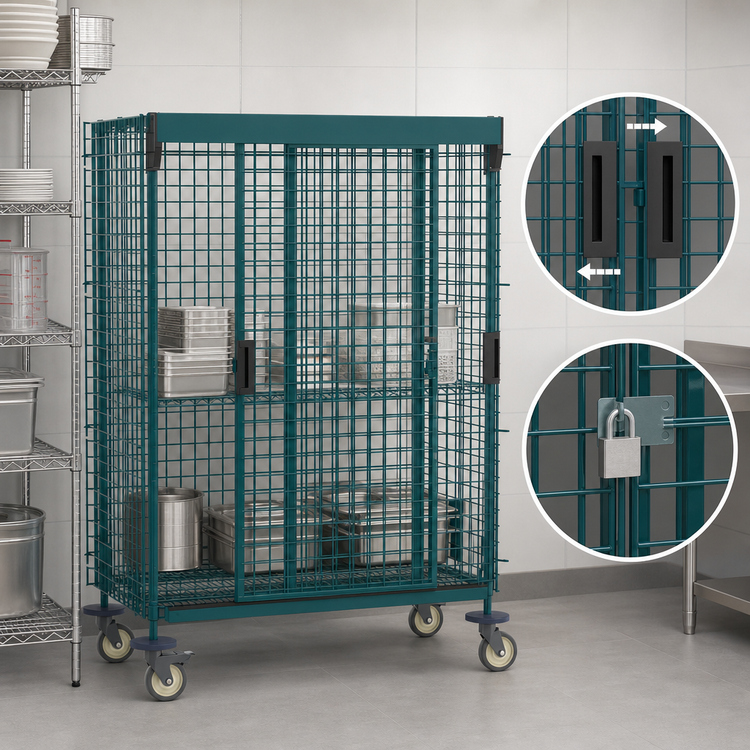 Product image #3 for Metro Super Erecta Mobile Security Cage with Sliding Doors, Metroseal Green Epoxy, Polymer Horn Casters