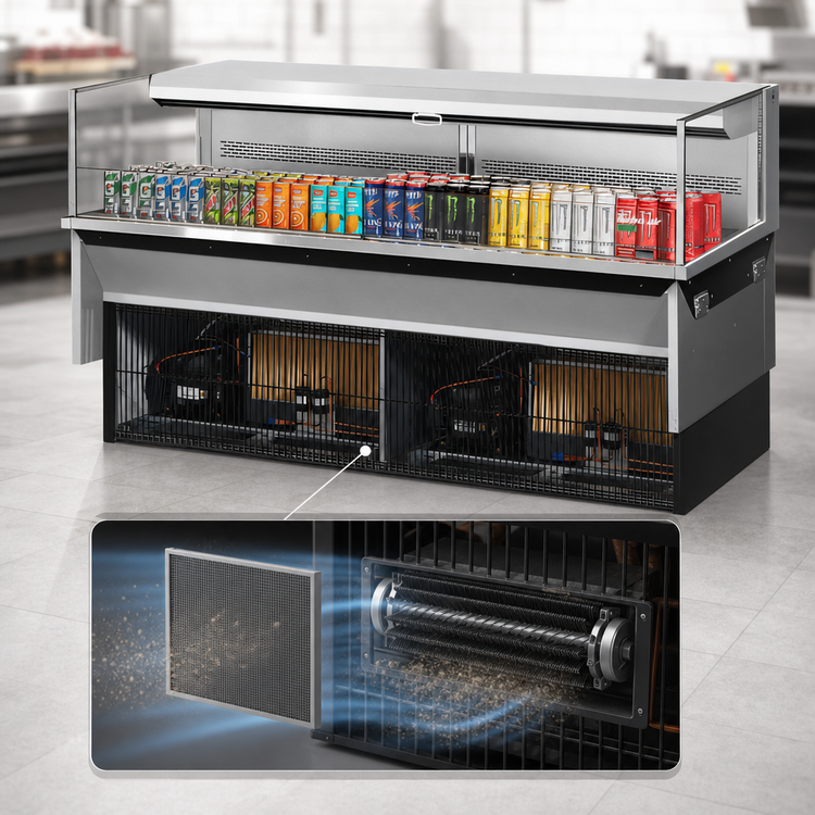 Product image #4 for Turbo Air Low Profile Drop-In Horizontal Open Refrigerated Display Case with Glass Side Panels, Deck Only, 9.7 Cu. Ft.