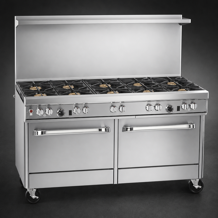 Product image #3 for Ultimate 60-Inch Gas Restaurant Range with 8 Open Burners, Convection Oven, Cabinet Base and Hi-Shelf