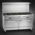 Thumbnail image #3 for Ultimate 60-Inch Gas Restaurant Range with 8 Open Burners, Convection Oven, Cabinet Base and Hi-Shelf