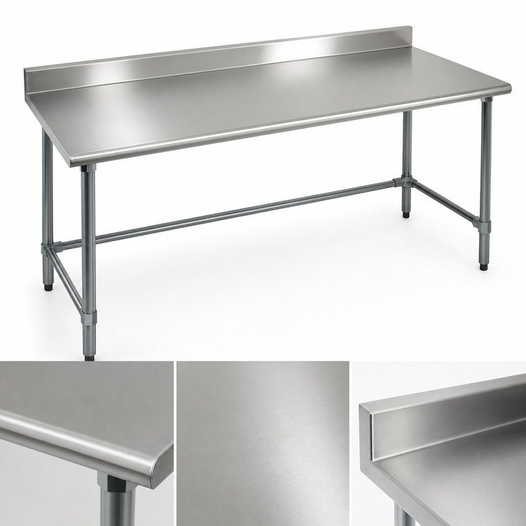 Product image #3 for BlendPort Budget Series 60-Inch x 30-Inch Work Table with 430 Stainless Steel Top, 4-1/2-Inch Backsplash and Galvanized Tubular Base