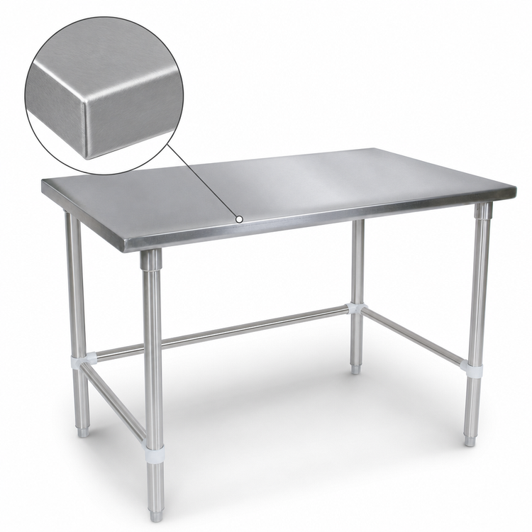 Product image #3 for John Boos 48" x 48" Stainless Steel Top Work Table with Stallion Safety Edge, Stainless Steel Legs, and Adjustable Bracing