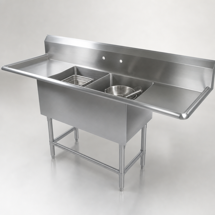 Product image #3 for John Boos Pro-Bowl 2-Compartment Stainless Steel Sink with Left and Right Drainboards, 18" x 24" Bowls, Floor Model