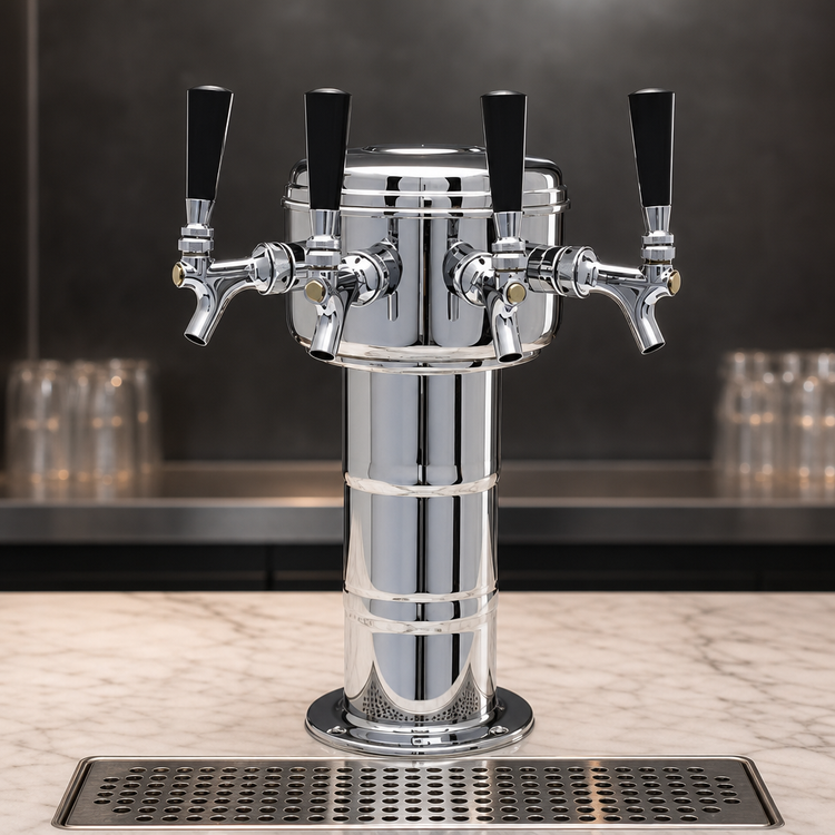 Product image #3 for Glastender Mini Mushroom 4-Faucet Air-Cooled Draft Dispensing Tower, Mirror Finish