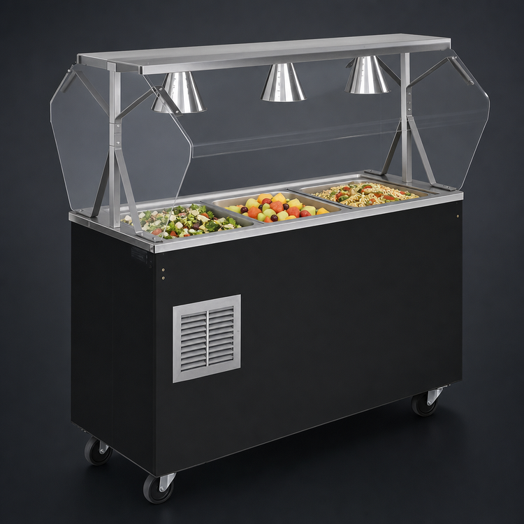 Product image #3 for Vollrath 2-Series Affordable Portable™ Mobile Refrigerated 3-Pan Cold Food Buffet Station with Clear Acrylic Breath Guard and Storage Base