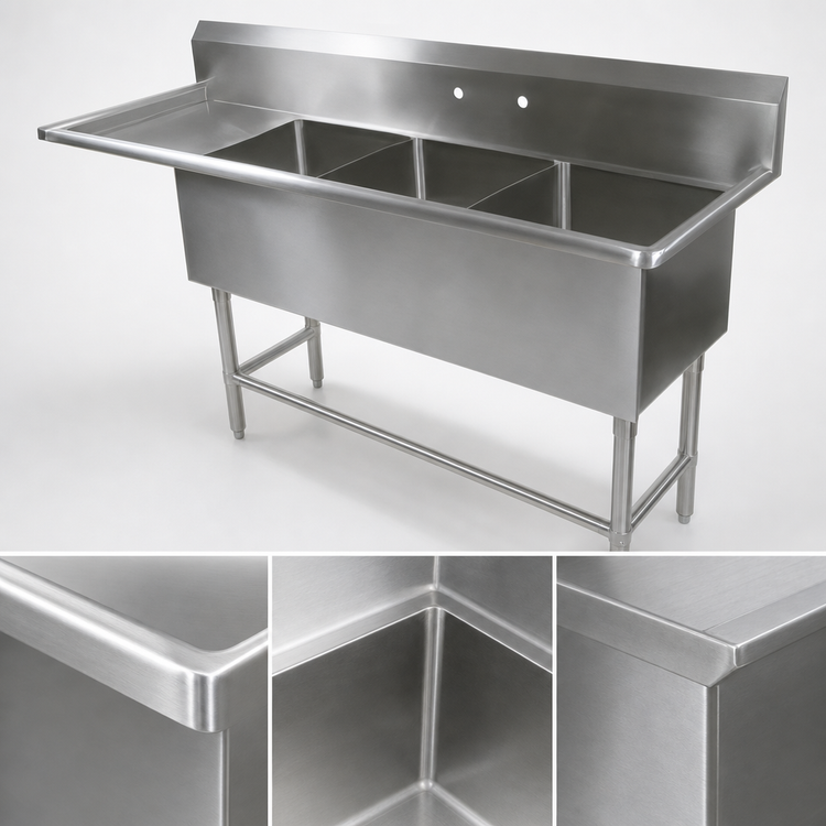 Product image #3 for John Boos Pro-Bowl 3-Compartment Sink with Left Drainboard, 14-Gauge Stainless Steel