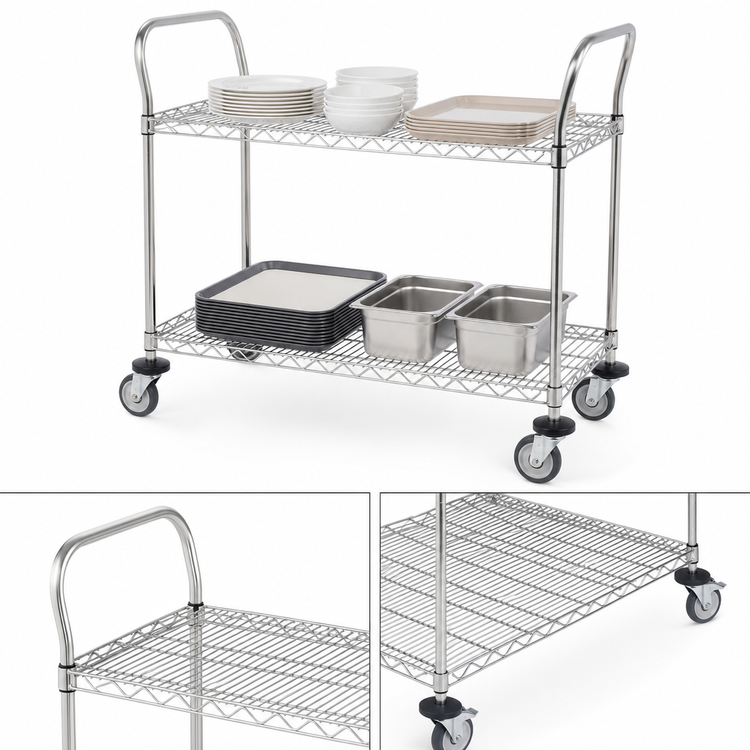 Product image #3 for Metro Super Erecta MW612 Standard Duty 2-Shelf Stainless Steel Utility Bus Cart