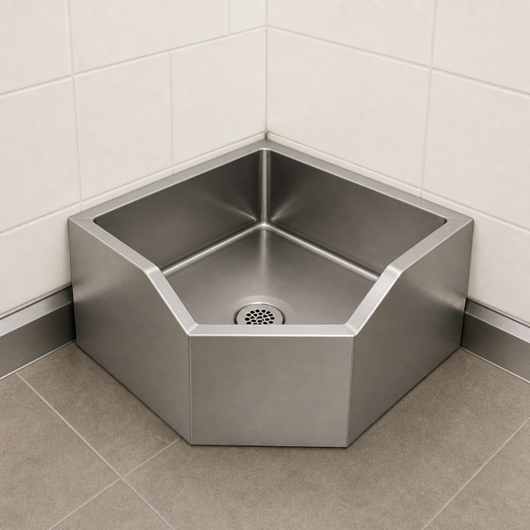 Product image #3 for Eagle F2121-12-CDE Corner Floor-Mounted Mop Sink with Drop Edge, 21 x 21 x 12 Inch Fabricated Bowl