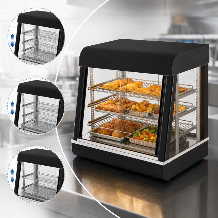 Product image #3 for 26-Inch Countertop Electric Heated Food Display Case with 3 Adjustable Shelves