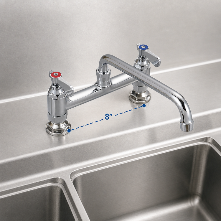Product image #3 for BK Resources OptiFlow Heavy Duty Deck Mount Manual Faucet with 10-Inch Swing Spout, 8-Inch Centers