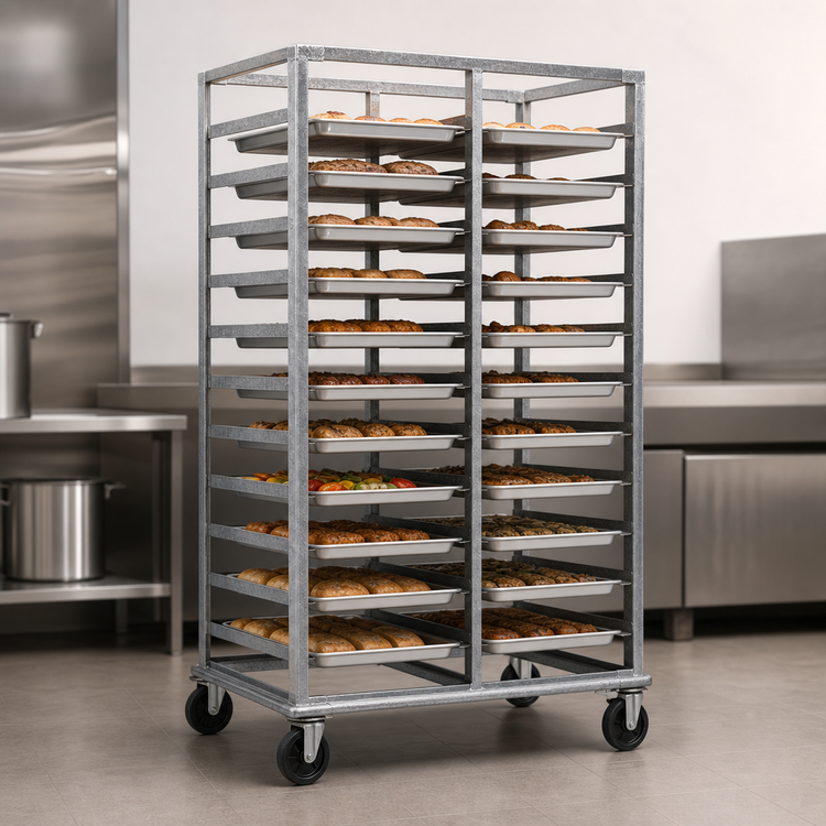 Product image #3 for Dinex Mobile Double-Bank Full-Height Open-Sided Aluminum Utility Rack for 24 18 x 26 Pans