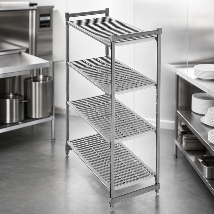 Product image #3 for Cambro Camshelving Basics Plus 4-Tier Vented Stationary Starter Unit, 18 x 48 x 64 Inches, Brushed Graphite