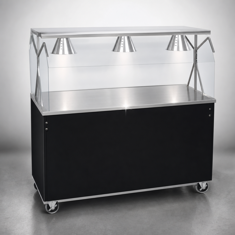 Product image #3 for Vollrath 2-Series Affordable Portable 60-Inch Mobile Solid-Top Utility Station with Illuminated Buffet Breath Guard and Sliding Door Storage
