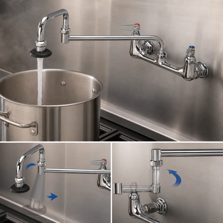 Product image #3 for T&S Brass Pot & Kettle Filler Faucet, Wall Mount, 8-Inch Centers, 18-Inch Double-Joint Swing Nozzle