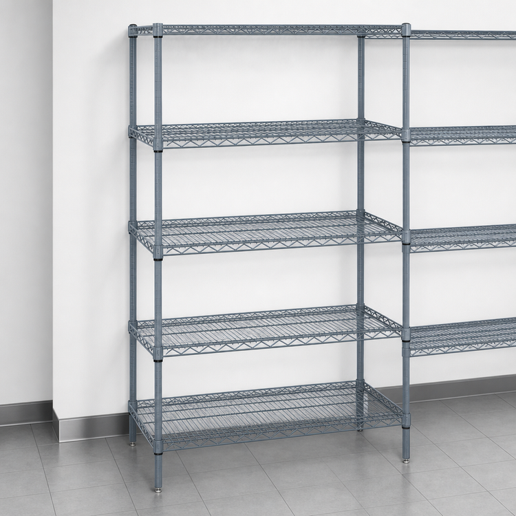 Product image #3 for Quantum 72" x 12" x 86" Stationary Wire Shelving Starter Kit, 5 Shelves, Gray Epoxy Antimicrobial Finish