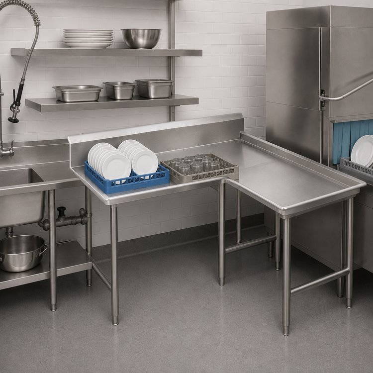 Product image #3 for Advance Tabco L-Shaped Island-Clean Dish Table, Right-Side Attachment, 71 Inch, 304 Stainless Steel Top