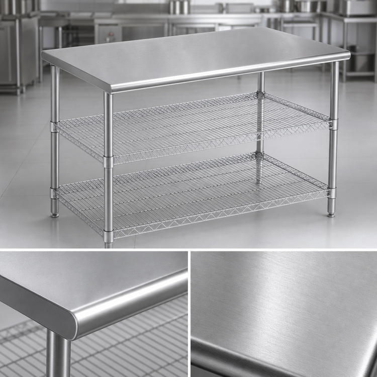 Product image #3 for Eagle AdjusTable 60" x 24" 16-Gauge Type 304 Basic Stainless Steel Work Surface System with 2 Adjustable Wire Undershelves