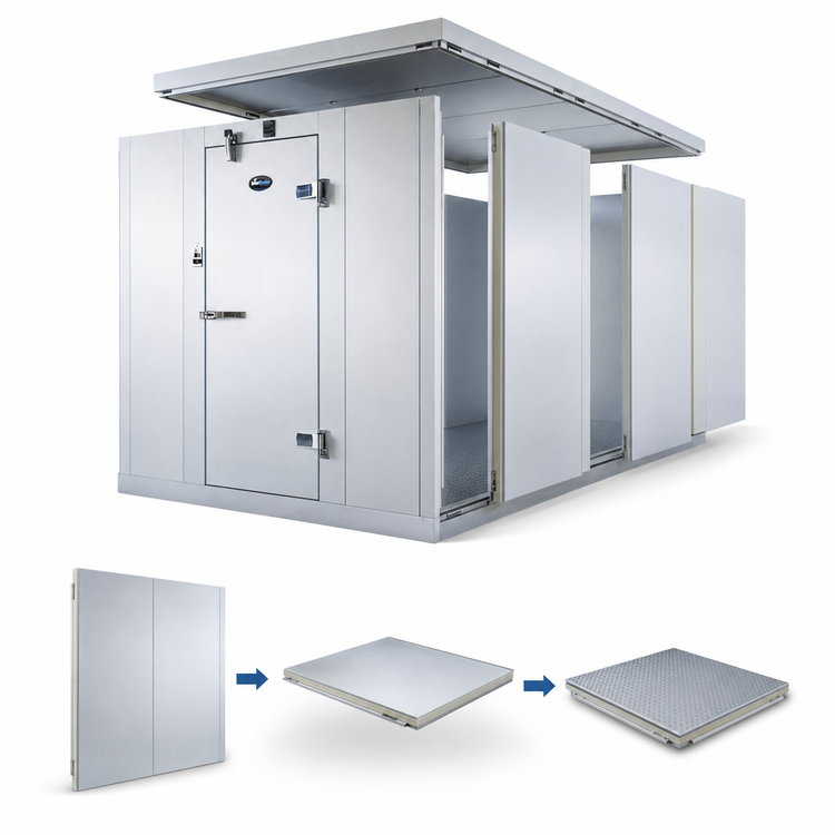 Product image #3 for AmeriKooler Quick Ship Indoor Walk-In Cooler with Floor and Remote R-448A Refrigeration, Nominal 6' x 12', 7'-7" H