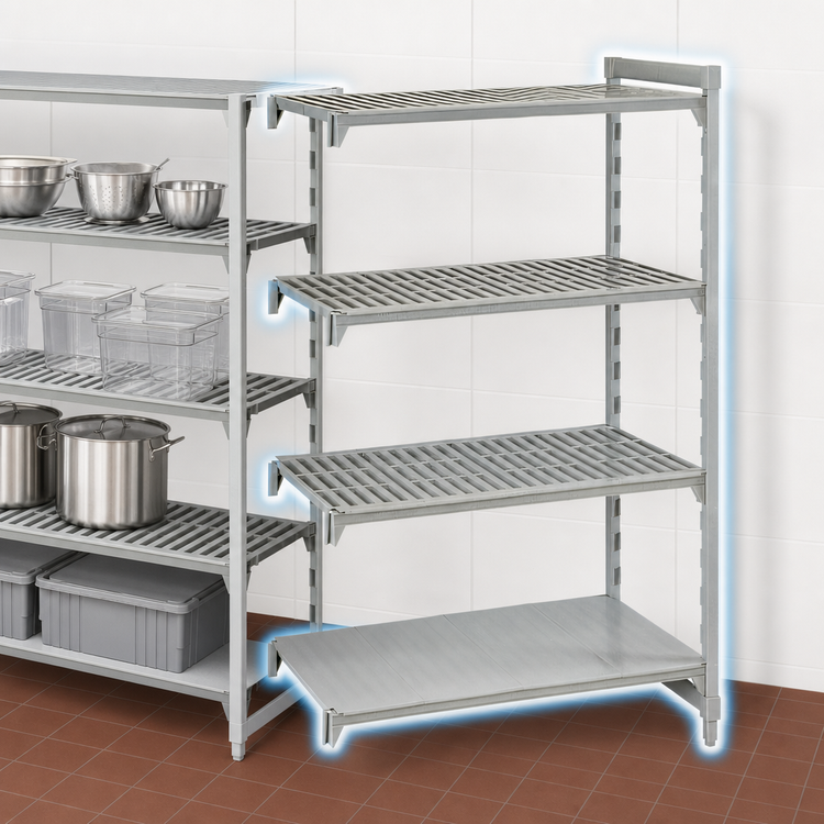 Product image #4 for Cambro Camshelving Premium 4-Tier Vented-and-Solid Add-On Polymer Shelving Unit, 24 x 48 x 64 Inches, Speckled Gray