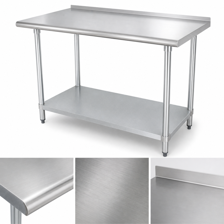 Product image #3 for Advance Tabco 84-Inch x 24-Inch 16-Gauge 430 Stainless Steel Work Table with Rear Up-Turn and Galvanized Undershelf