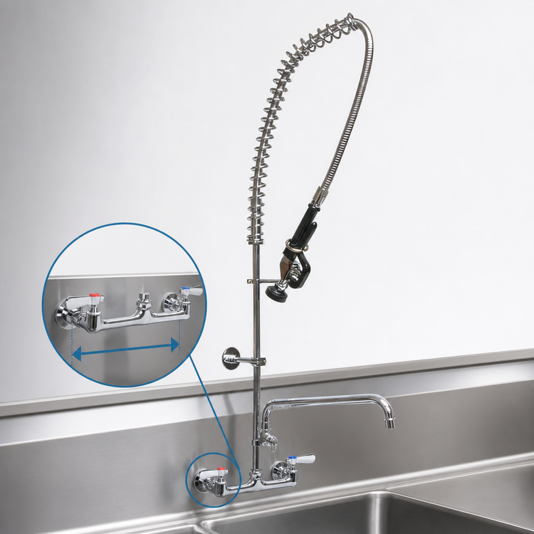Product image #3 for BK Resources WorkForce 8-Inch Splash Mount Pre-Rinse Assembly with 10-Inch Add-On Faucet