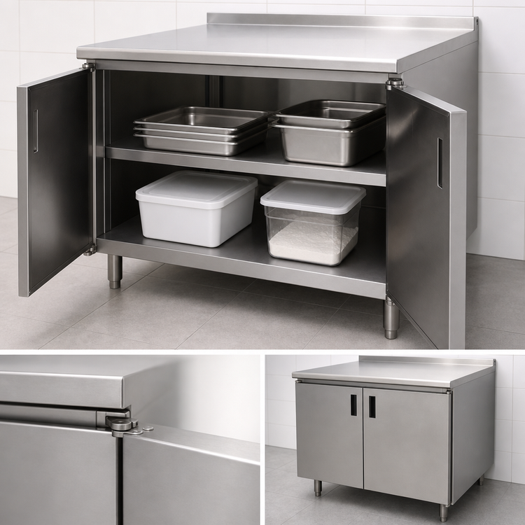Product image #3 for Advance Tabco 36" x 36" Enclosed Work Table with Cabinet Base and Hinged Doors