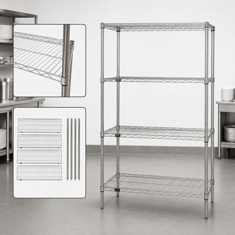 Product image #3 for Quantum WR63-2448S 4-Shelf Wire Shelving Starter Kit, 48 x 24 x 63 Inches, 304 Stainless Steel