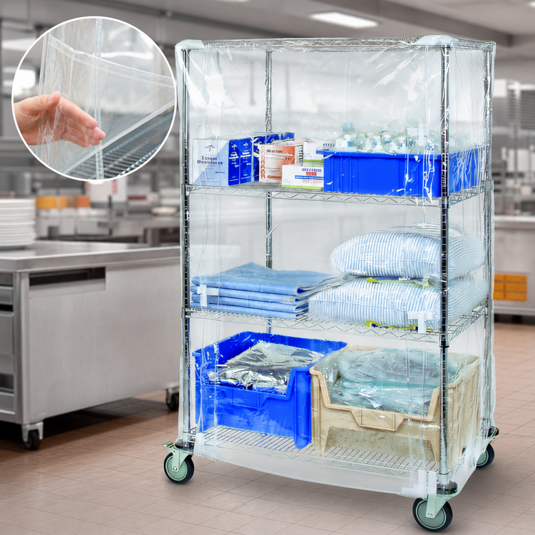 Product image #3 for Quantum 18"D x 60"W x 74"H 10-Gauge Clear Vinyl Wire Cart Cover with Velcro Flap