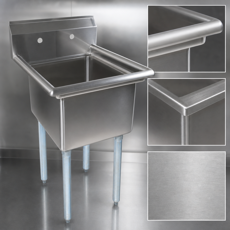 Product image #3 for John Boos E-Series 1-Compartment 18-Gauge Type 300 Stainless Steel Sink with 16" x 20" x 12" Bowl and Galvanized Legs