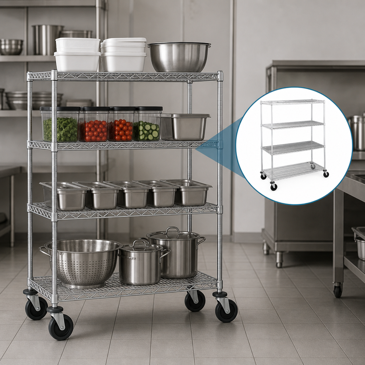 Product image #3 for Metro Super Erecta 4-Shelf Wire Stem Caster Cart, 48 x 21 x 69 Inches, 600 lb. Capacity