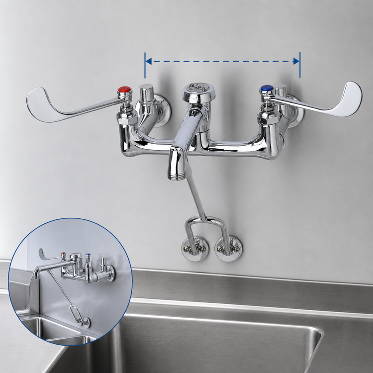 Product image #3 for T&S Brass B-0657 8-Inch Wall-Mount Service Sink Faucet with Vacuum Breaker, Pail Hook, and Integral Stops