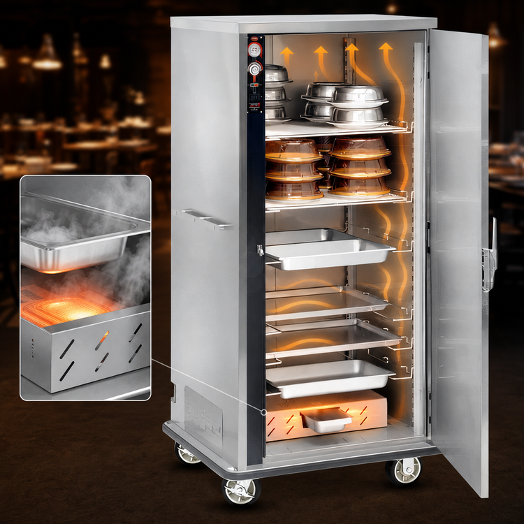 Product image #3 for FWE Mobile Full-Height Insulated Bulk Food-Banquet Holding Cabinet, 64-80 Covered Plate Capacity, Electric Humi-Temp Heat, Single Door