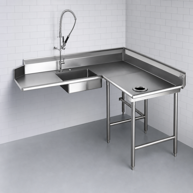 Product image #3 for Spec-Master Corner Soiled Dishtable with Pre-Rinse Sink, 60-Inch Right-Hand, 14/304 Stainless Steel