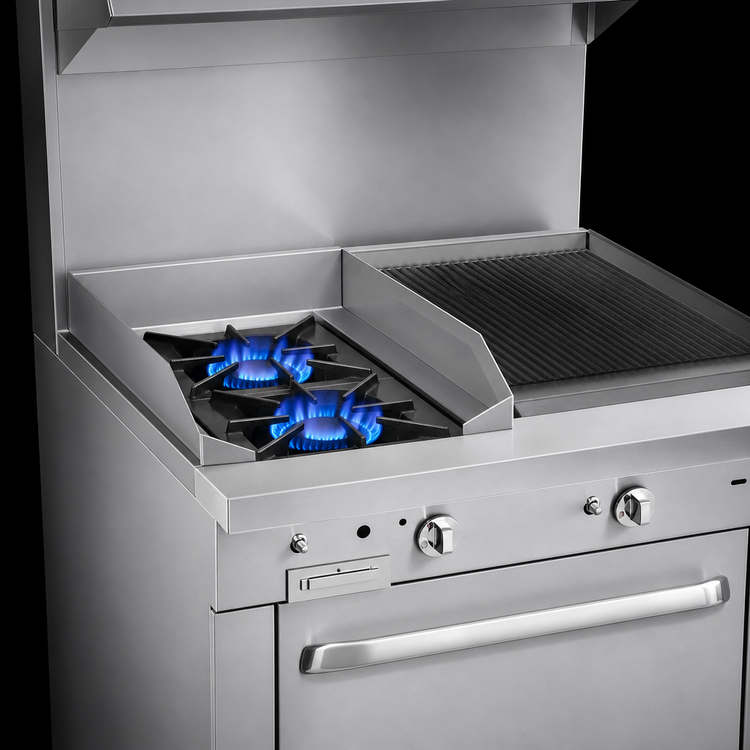Product image #3 for Southbend Platinum Heavy Duty 36-Inch Modular Gas Range Top with 2 Open Burners and 24-Inch Charbroiler