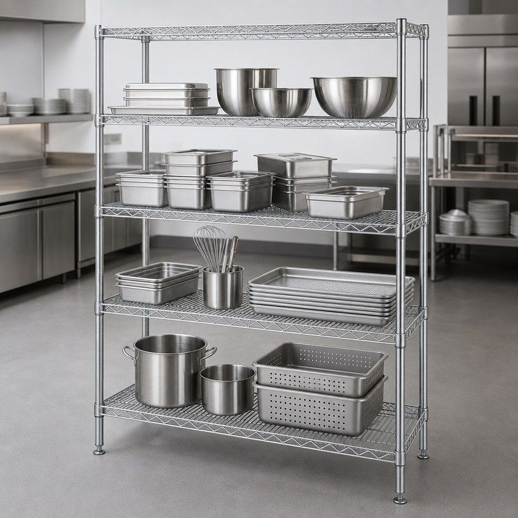Product image #3 for Eagle Group 4-Tier Wire Starter Shelving Unit, 72"W x 24"D x 74"H, Chrome-Plated