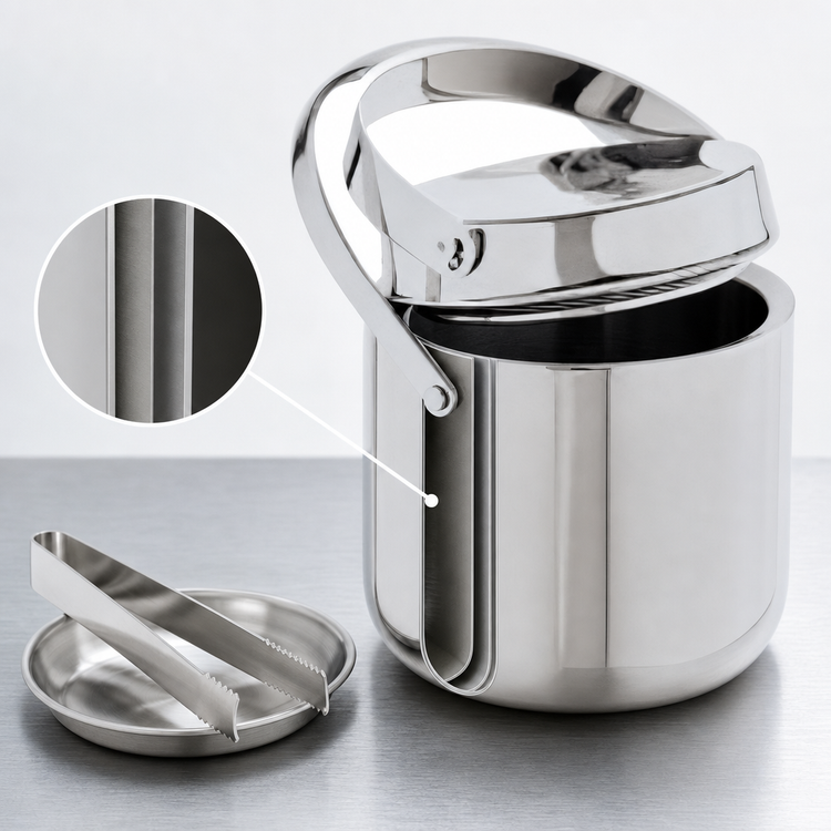 Product image #3 for Carlisle 1.5 Qt Double-Wall Stainless Steel Ice Bucket with Flat Handle, Hinged Lid, Drain Tray and Tong