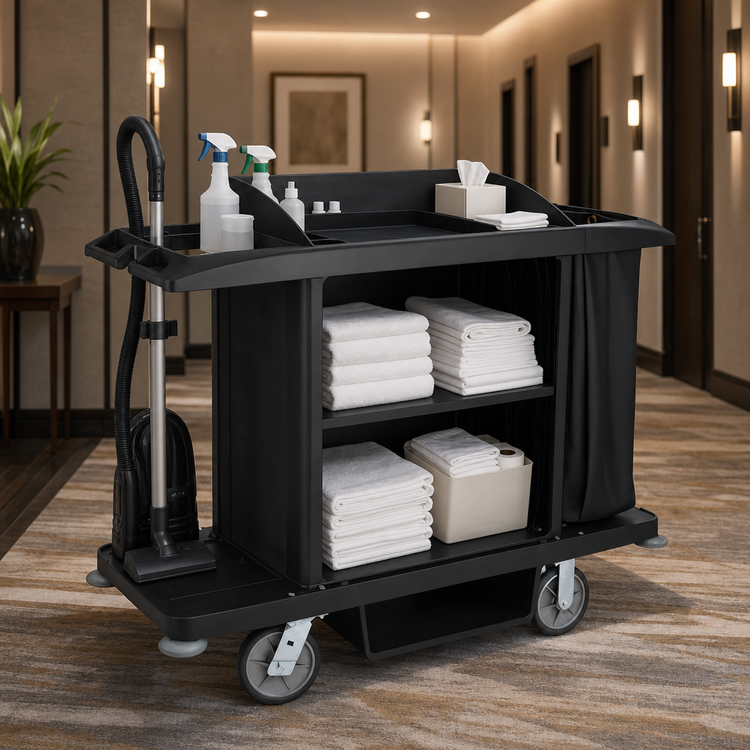 Product image #3 for Rubbermaid Xtra Full Size Plastic Housekeeping Cart with Vinyl Bag and Vacuum Holder